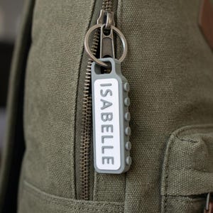 Personalized Name Keychain with Phone Number, Kids Backpack ID Tag, Custom Building Brick Keyring, Two-Sided Bag Tag, 3D Printed Gift