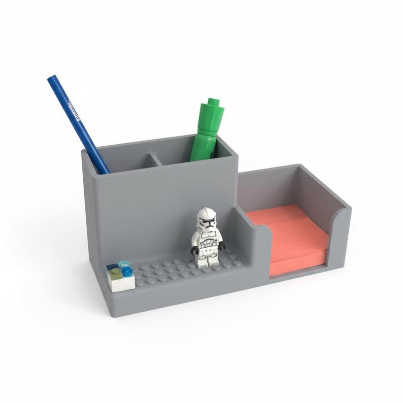 LEGO-kompatibel skrivbordsorganisatör och minifigurdisplay Light Gray