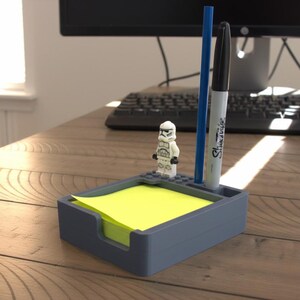 Personlig LEGO-kompatibel självhäftande anteckningsblock och pennhållare | 3×3 anteckningsfack, 2 pennhål på skrivbordet | Gåva för lärare till skolan bild 6