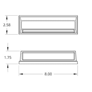 May include: A rectangular, white, top-down and side-view illustration of a product. The top view shows a length of 8.00 inches and a width of 2.58 inches. The side view shows a height of 1.75 inches.