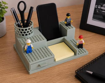 Organizador de mesa compatível com LEGO, suporte para celular impresso em 3D | Presente para volta às aulas | Ideal para estudantes e professores