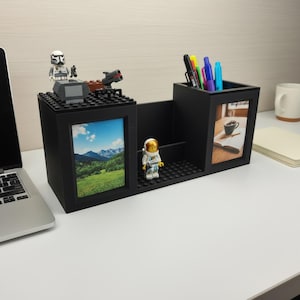 Anpassad LEGO-kompatibel skrivbordsorganisatör med foto | 3D-utskriven LEGO-minifigdisplay | Personlig kontors- och lärarpresent
