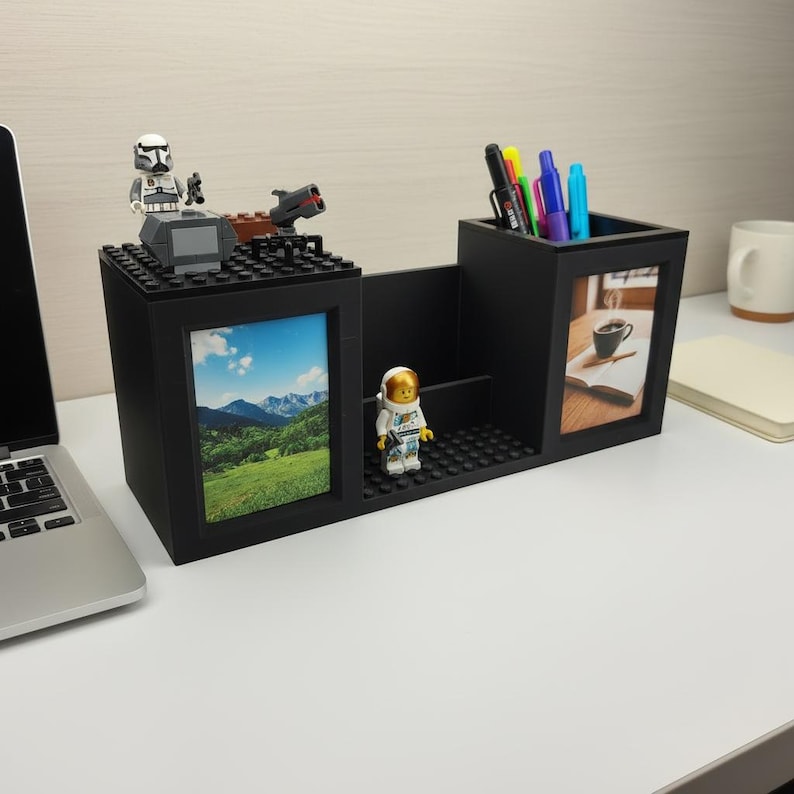 Custom Photo LEGO-Compatible Desk Organizer | 3D Printed LEGO Minifig Display | Personalized Office & Teacher Gift image 1