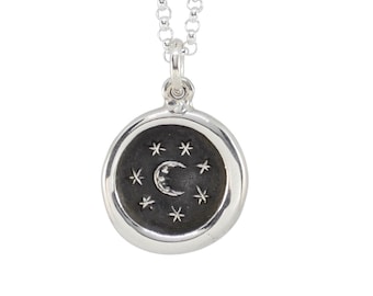 Crescent Moon & Stars Wax Seal Pendant