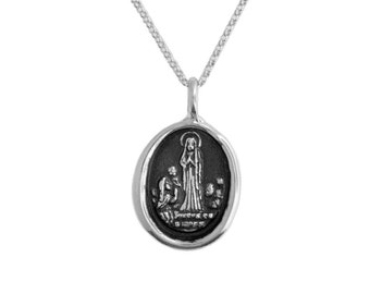 Virgin Mary Icon Wax Seal Pendant- Sterling Silver Religious Necklace