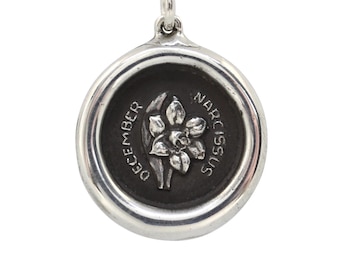 December Narcissus Birth Month Flower Wax Seal Pendant