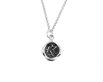 Petite Inital Wax Seal Pendant- Sterling Silver Personalized Custom Necklace