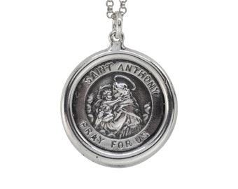 Saint Anthony Wax Seal Pendant- Sterling Silver Religious Necklace