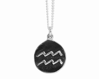 Aquarius Zodiac Symbol Coin Pendant