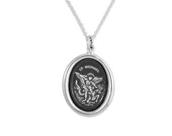 Saint Michael Wax Seal Pendant- Sterling Silver Religious Necklace