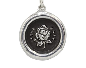 June Rose Birth Month Flower Wax Seal Pendant