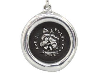 April Sweet Pea Birth Month Flower Wax Seal Pendant
