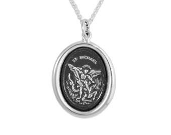 Saint Michael Wax Seal Pendant- Sterling Silver Religious Necklace