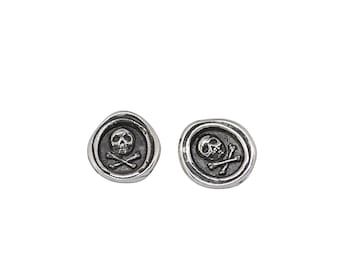 Skull and Crossbones Wax Seal Stud Earrings