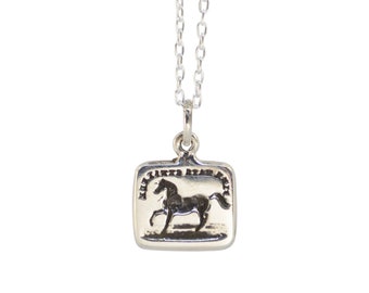 STRONG & SENSITIVE- Horse and Motto- Double Sided Intaglio Pendant