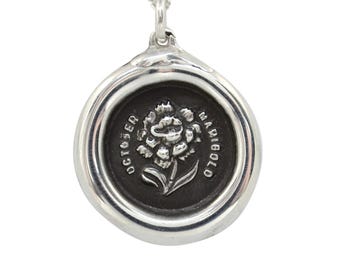 October Marigold Birth Month Flower Wax Seal Pendant