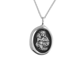 St. Anthony Icon Wax Seal Pendant- Sterling Silver Religious Necklace