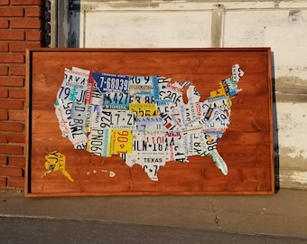 License Plate Map, Authentic USA Plates (New Large Size)