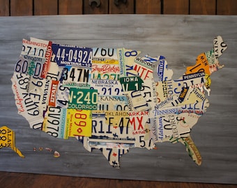 License Plate Map, Authentic USA Plates (New Large Size)