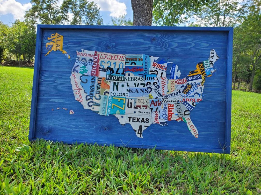 License Plate Map Authentic USA Plates Etsy
