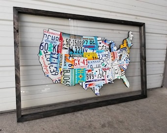 License Plate Map, Authentic USA Plates (New Large Size)