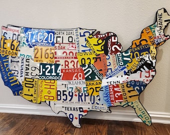 License Plate Map, Authentic USA Plates (New Large Size with Vintage Plates)