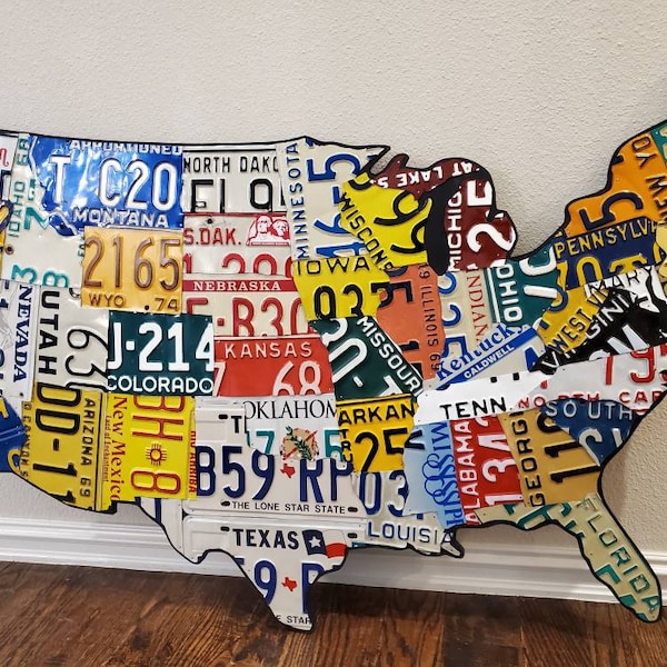 License Plate Map, Authentic USA Plates (New Large Size with Vintage Plates)