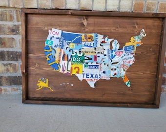 License Plate Map, Authentic US License Plates (New Small Size)