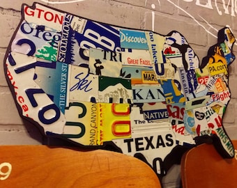 License Plate Map, Authentic US License Plates (New Small Size)