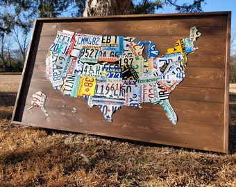 License Plate Map, Authentic USA Plates (New Large Size)