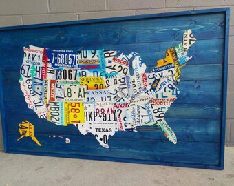 License Plate Map, Authentic USA Plates (New Large Size)