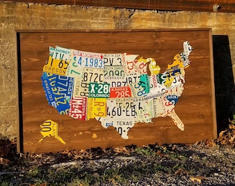 License Plate Map, Authentic USA Plates (Large Size with Vintage Plates)