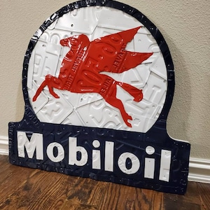 Mobil Oil Sign made from License Plates