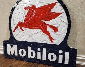 Mobil Oil Sign made from License Plates