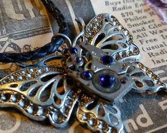 Steampunk Butterfly Necklace with Repurposed Watch Part