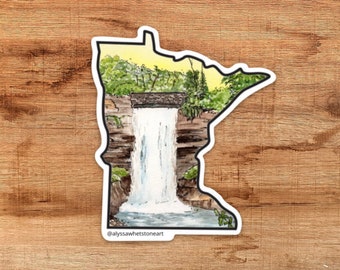 Minnehaha Falls Sticker - Minneapolis Minnesota Sticker - Minnesota State Outline Vinyl Decal - Laptop and Water Bottle Sticker