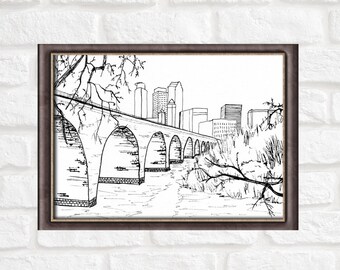 Stone Bridge Drawing Etsy Stone Bridge Drawing Etsy