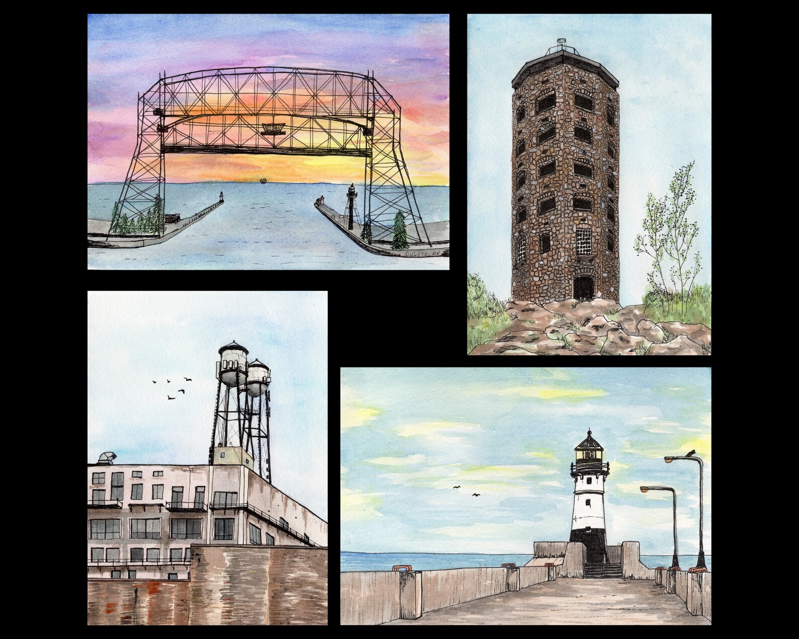 Duluth Minnesota Ink and Watercolor Painting Minnesota Art | Etsy