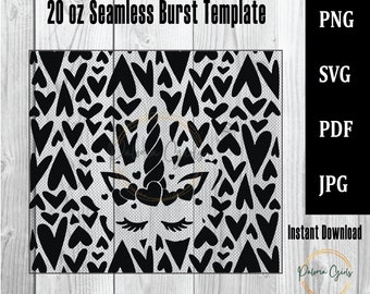 Unicorn Heart Burst Tumbler Template Seamless, Straight Burst SVG, Straight Burst PNG