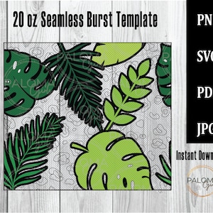 Tropical Leaf Cheetah Burst Tumbler Template Seamless, Straight Burst SVG, Straight Burst PNG