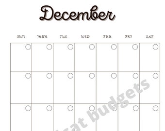 Undated December Calendar Sheet