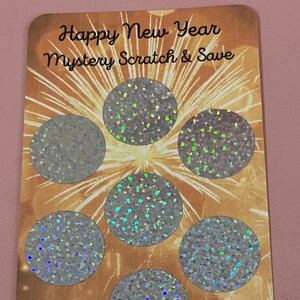 Carte mystère à gratter et économies Happy New Year - plastifiée