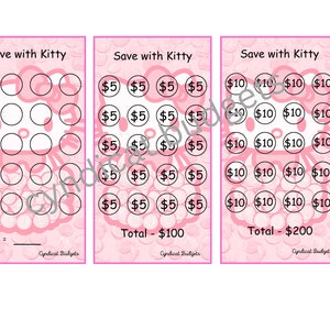 Save with Kitty Mini Savings Challenges 3 up on 8 1/2" x 11" sheet - Landscape