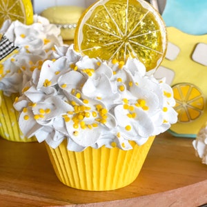 Fake Lemon Cupcake: Sunshine Yellow Tier Tray Decor