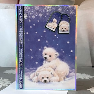 Cozy Polar Bear Handcrafted Christmas Card, Snowy Holiday Greeting