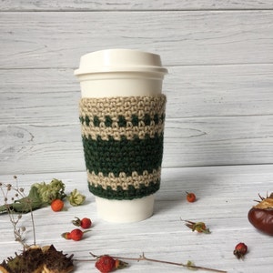 Green Coffee Cup Cozy, Coffee Cover, Tea Cozy, Coffee Cup Warmer, Cup Cozy, Organic Coffee Cozy, Coffee Cup Sleeve, Cup Sleeve, Coffee Cover