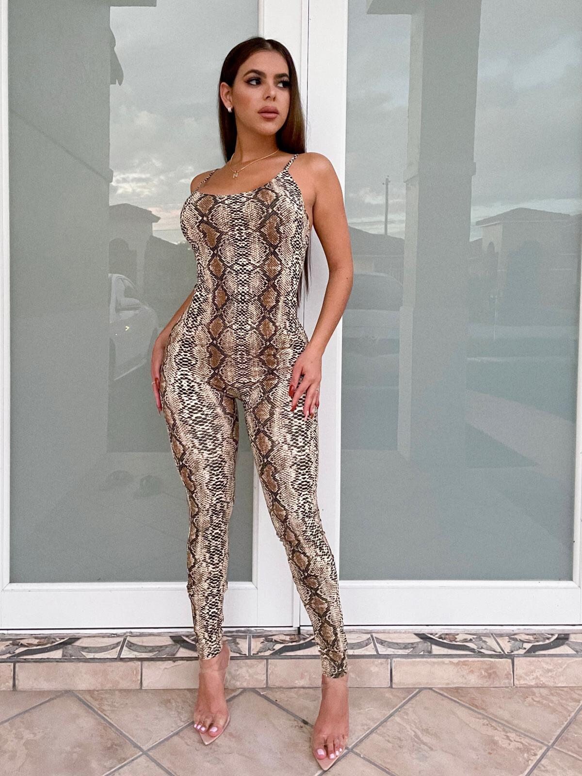 Nude Schlangen Print Jumpsuit - Etsy Österreich