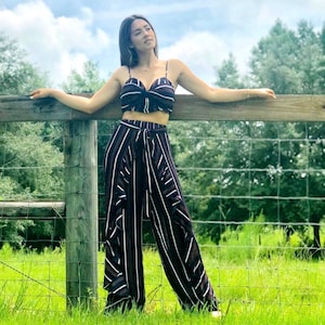 Striped palazzo shop pants with top