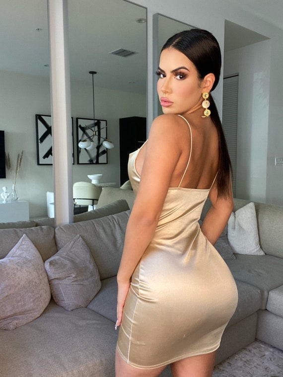 Gold satin bodycon dress new arrivals