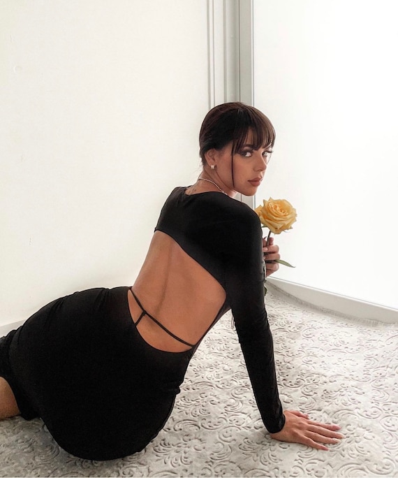Black Long Sleeve Maxi Dress w/ Open Back